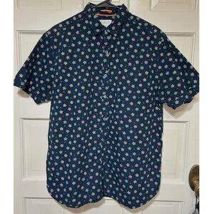 Denim & Flower Men's Large Button Down Short Sleeve Shirt with Turtle Pattern